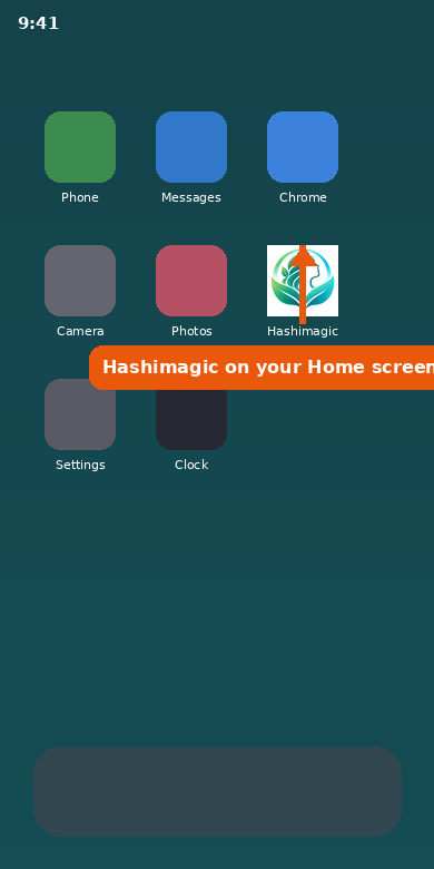 Android Home screen with the Hashimagic icon highlighted